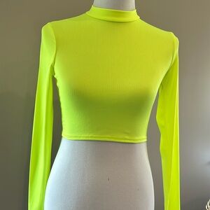 Neon yellow mock neck crop top